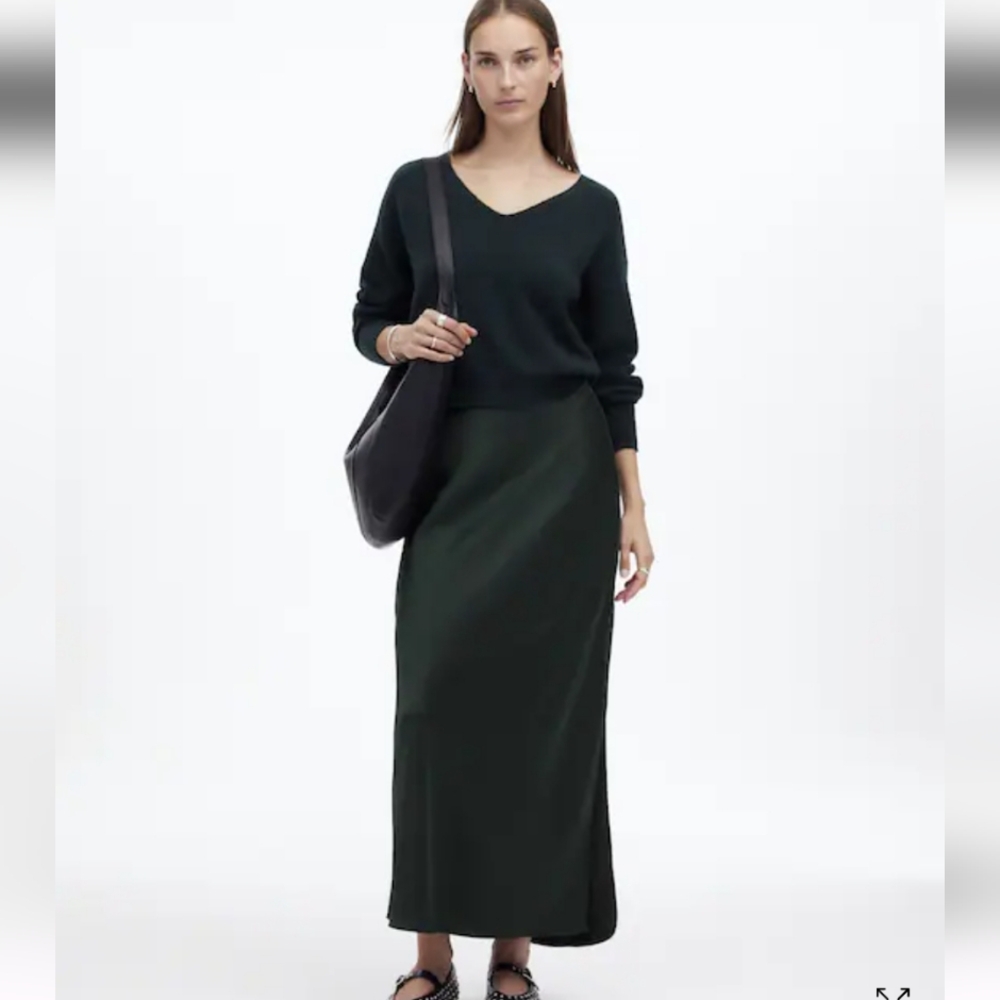 Madewell Satin Maxi Slip Skirt NWT Forest Green